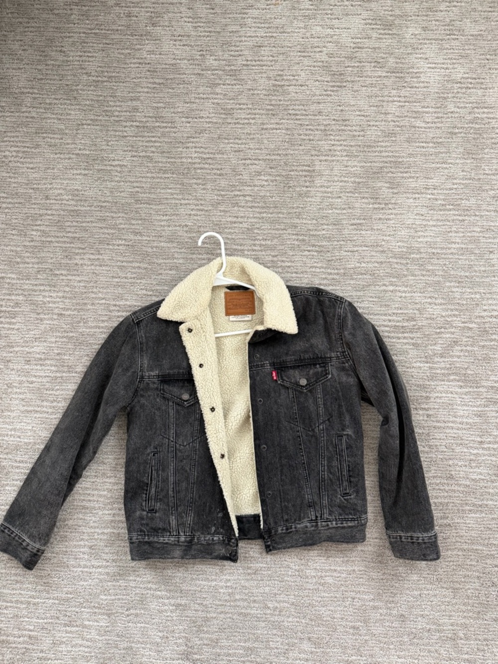 Levi Sherpa-Lined Black Denim Jacket, size XS